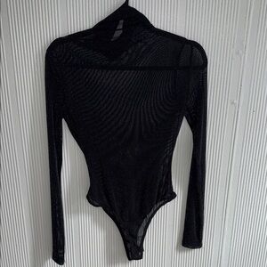 Elegant Black Sheer glittery Long Sleeve Bodysuit